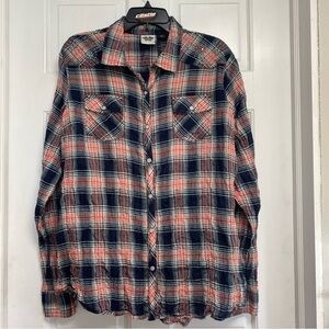Women’s Harley Davidson Plaid Snap Button Long Sleeve Shirt XL Bling Motorcycle